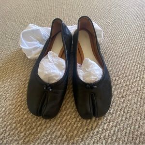 margiela tabi black leather flats size 38